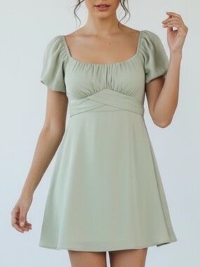 Altar'd State whimsical satin Puff Sleeve Mini milk made Dress fairy babydoll L